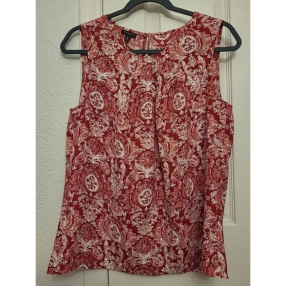 Talbots Top Women’s Sz 10 Paisley Button Sleeveless Blouse Prepcore Shirt Red - Picture 1 of 6